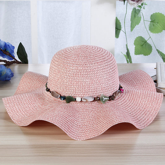 Sombrero de paja tejido a mano con piedras para mujer
