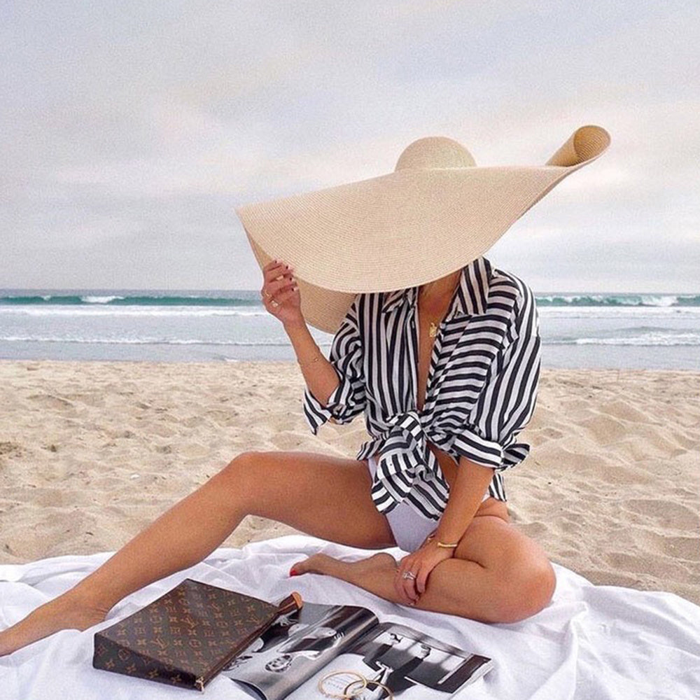 Sombreros de playa extra grandes de ala ancha de 25 cm para mujer