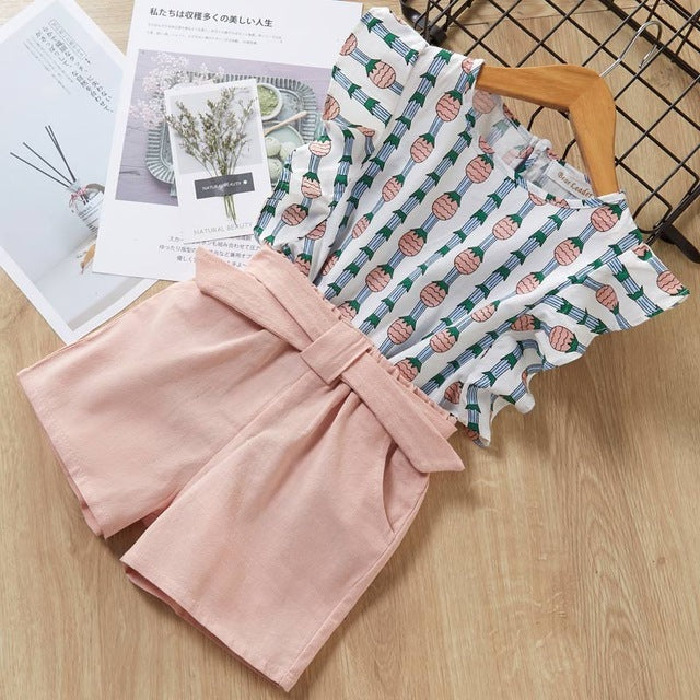 Ropa para niñas y bebés, camiseta y pantalones cortos.
