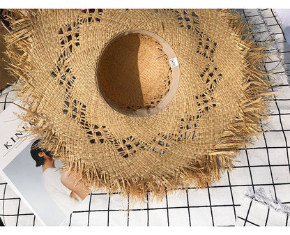 Women's Summer Panama Wide Brim Bow Natural Straw Hat