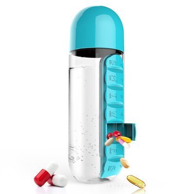 Vaso de agua 2 en 1 con caja de pastillas para siete días,