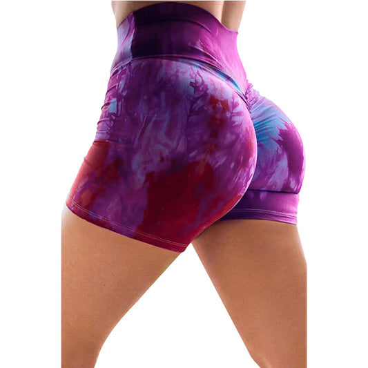 Pantalones cortos de yoga tie-dye con elevación de cadera sin costuras