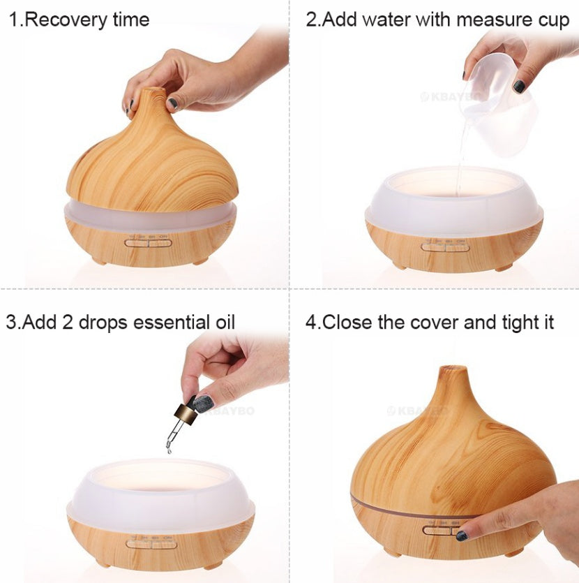 Wooden lamp with remote control for aromatherapy