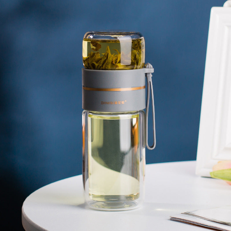 Glass water bottle with tea infuser filter