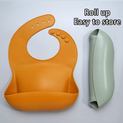 Babero de silicona suave impermeable con receptor de alimentos