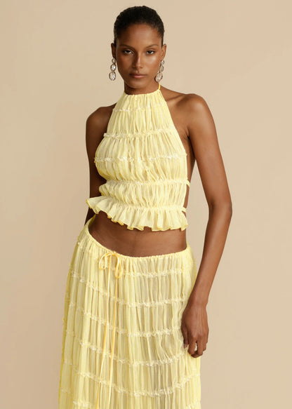 Conjunto de 2 piezas sin mangas con espalda descubierta, top corto con cuello halter