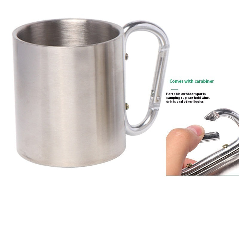 Taza de camping de doble capa de acero inoxidable, con mosquetón