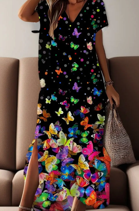 Vestido estampado manga corta con bolsillos