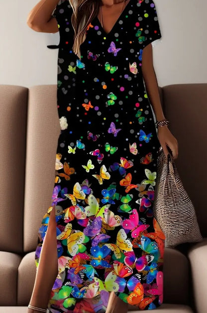 Vestido estampado manga corta con bolsillos