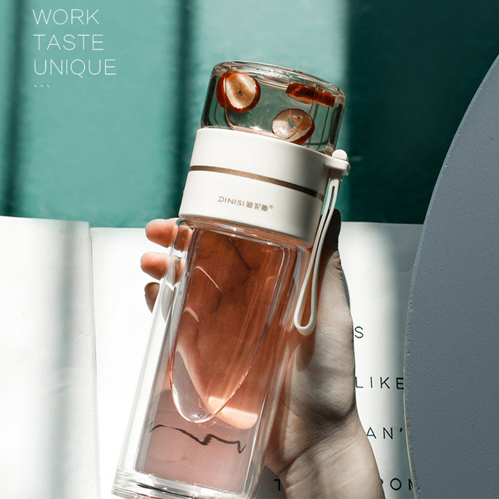 Glass water bottle with tea infuser filter