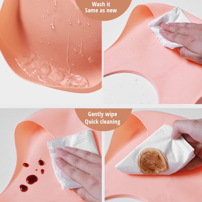 Babero de silicona suave impermeable con receptor de alimentos
