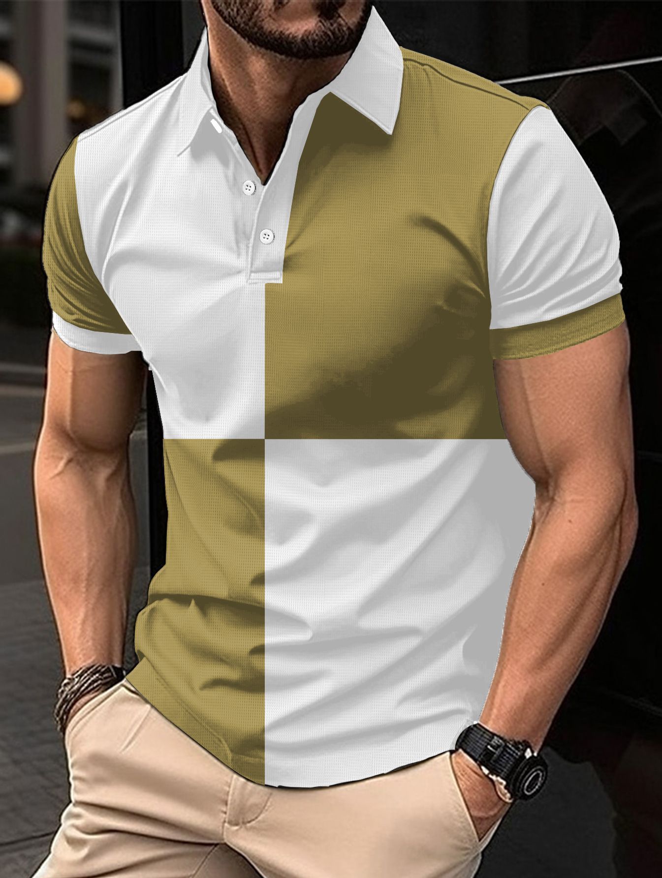 Casual short-sleeved sports polo shirt with a crew neck