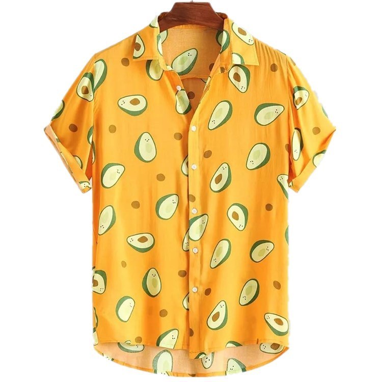 Short-sleeved beach shirt with avocado print