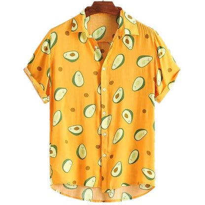 Short-sleeved beach shirt with avocado print