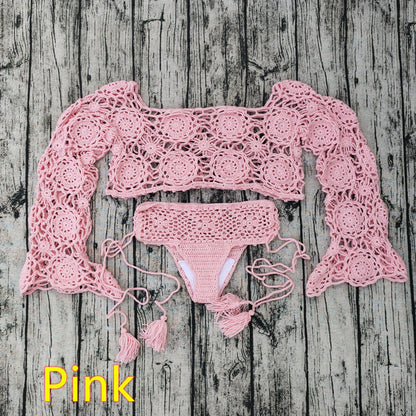 Conjunto de bikini de ganchillo a mano mujer