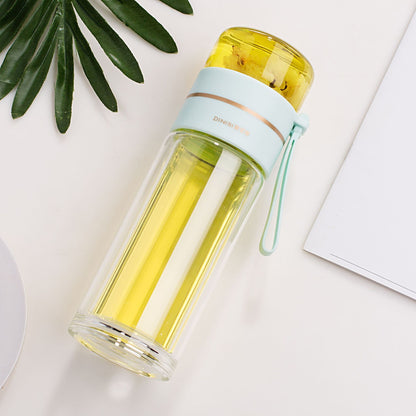 Glass water bottle with tea infuser filter