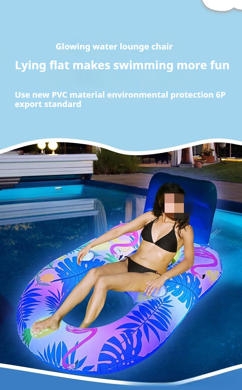 Luminous Inflatable Floating Bed with Backrest Ring and LED Light Recliner Seat for Pool and Beach