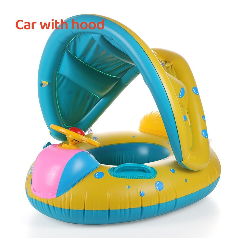 Inflatable boat for children with steering wheel, horn and awning