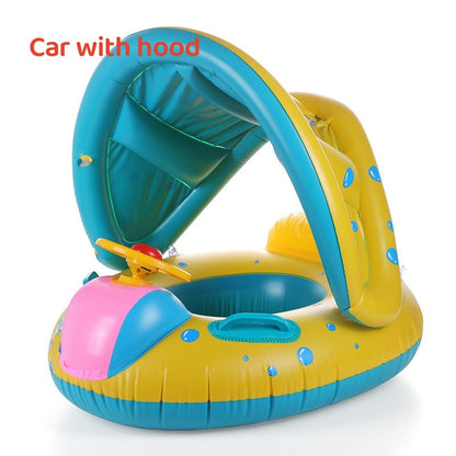 Inflatable boat for children with steering wheel, horn and awning