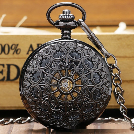 Reloj de bolsillo mecánico retro grande con diseño de telaraña
