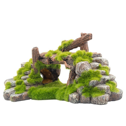 Flocked resin aquarium decoration made of landscape stone.
