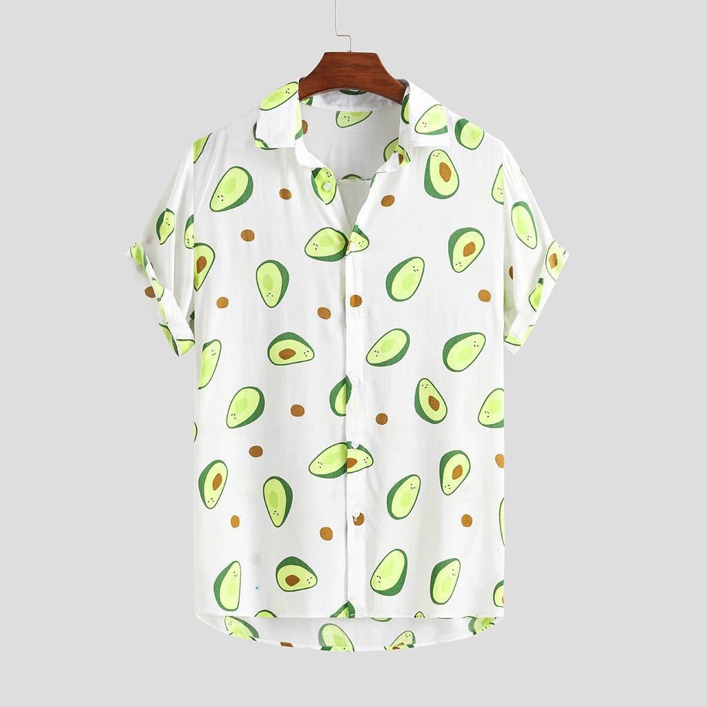 Short-sleeved beach shirt with avocado print