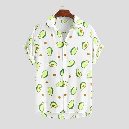 Short-sleeved beach shirt with avocado print