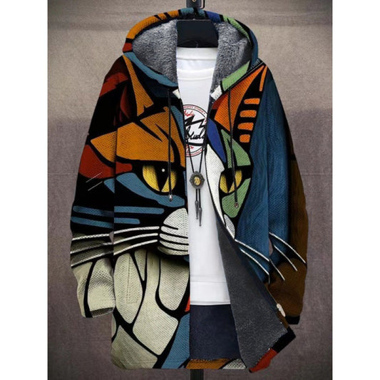 Thick windbreaker jacket with plush lining and winter print
