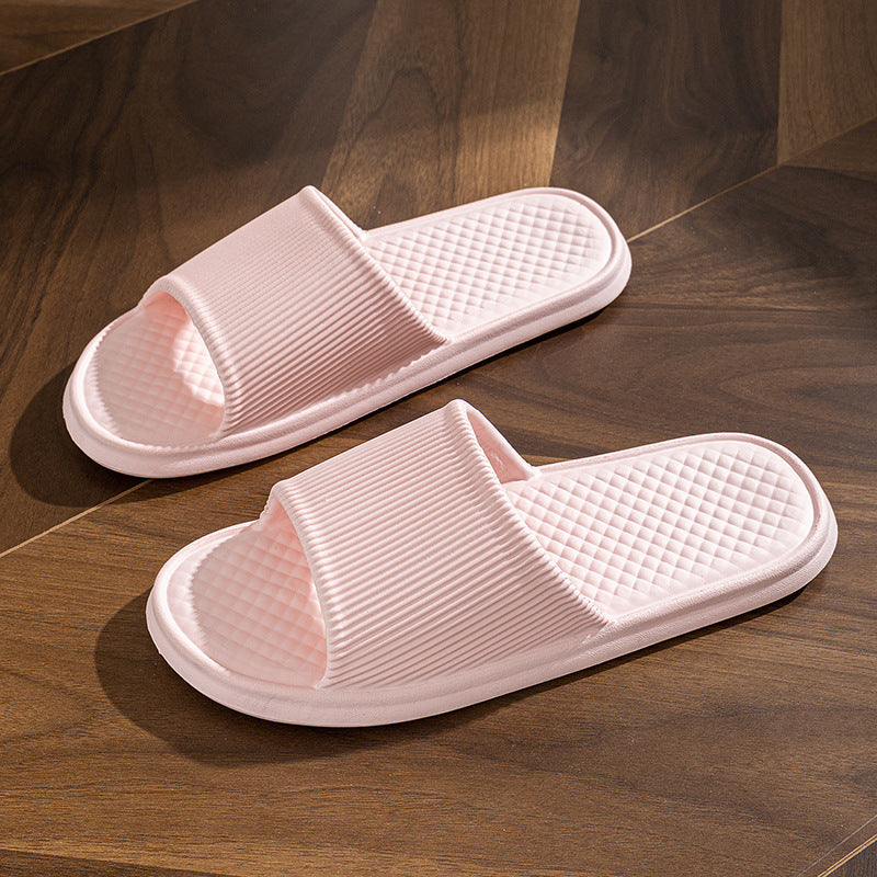 Solid-color summer flip-flops for men and women with non-slip diamond and stripe patterns.