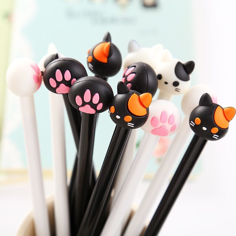Bolígrafo con diseño de gato blanco y negro de dibujos animados