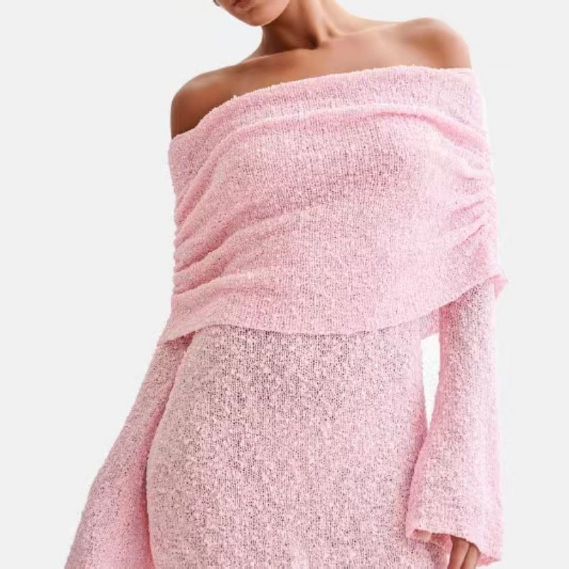 Vestido elegante con cuello barco primavera-verano