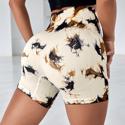 Pantalones cortos de yoga tie-dye con elevación de cadera sin costuras
