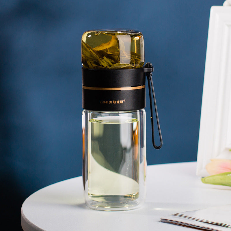 Glass water bottle with tea infuser filter