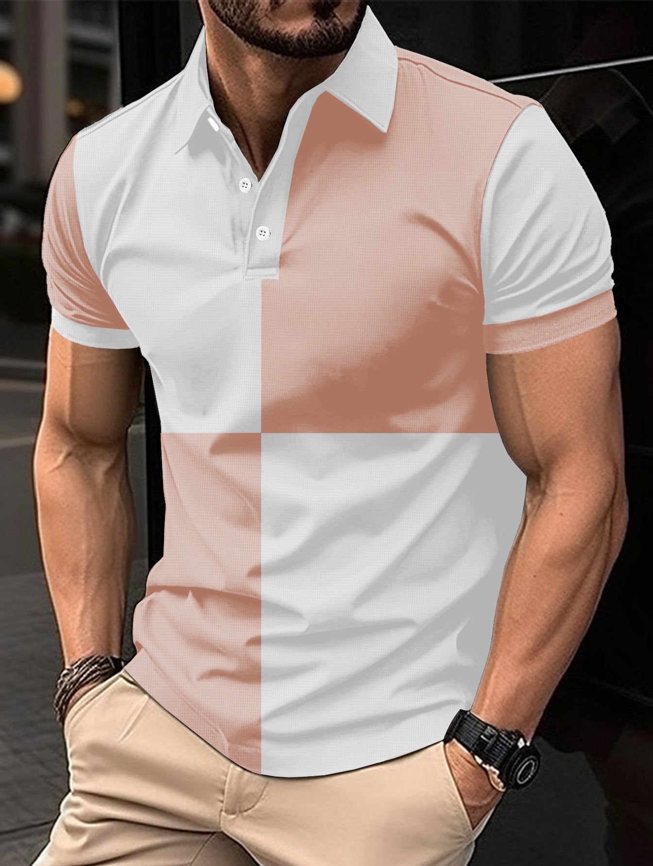 Casual short-sleeved sports polo shirt with a crew neck