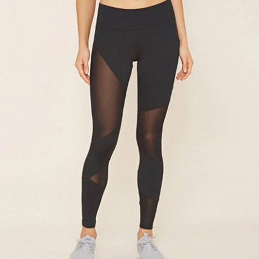 Leggings deportivos de yoga con costuras de malla negra