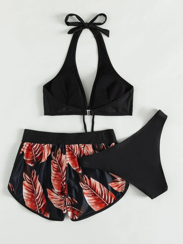 2-piece bikini with leaf print