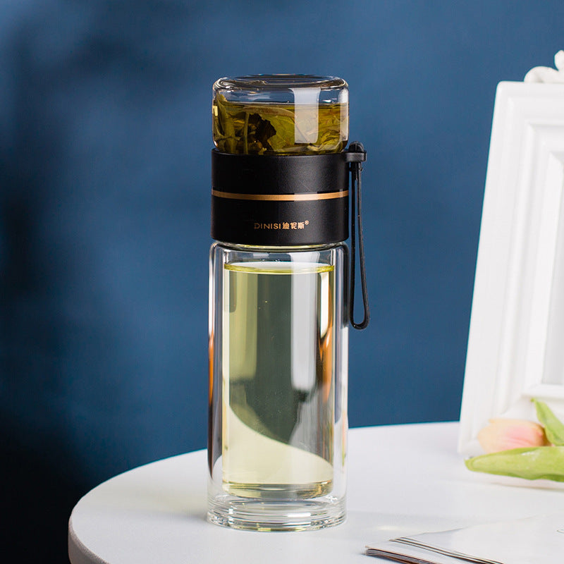 Glass water bottle with tea infuser filter