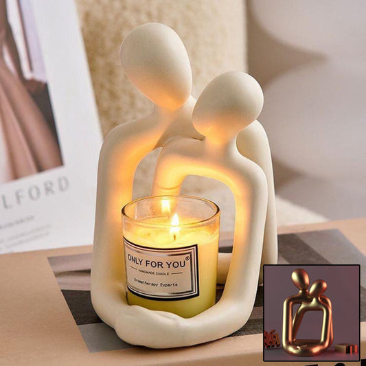 Estatua de resina de pareja enamorada para soporte de móviles o porta velas