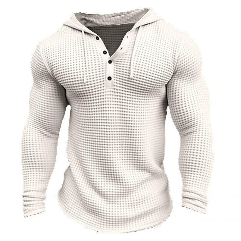 Men's Casual Long Sleeve Waffle Style Slim Fit Solid Color T-Shirt