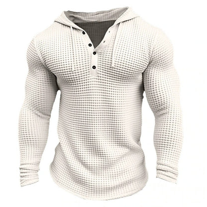 Men's Casual Long Sleeve Waffle Style Slim Fit Solid Color T-Shirt