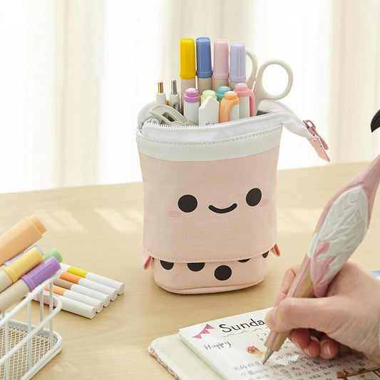 Estuche retráctil para lápices con diseño de cara sonriente