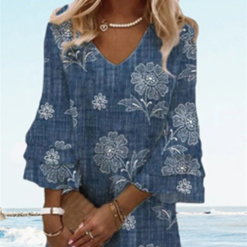 Vestido de manga corta con estampado para mujer