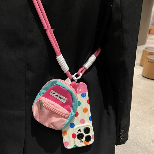 Bolso bandolera pequeña con lunares de colores y correa para el teléfono