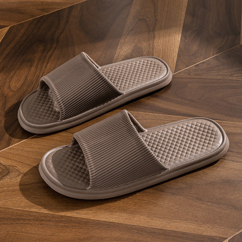 Solid-color summer flip-flops for men and women with non-slip diamond and stripe patterns.