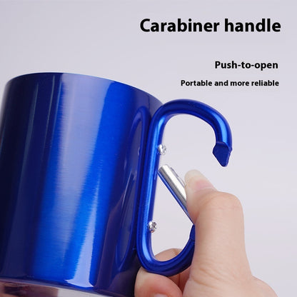Taza de camping de doble capa de acero inoxidable, con mosquetón