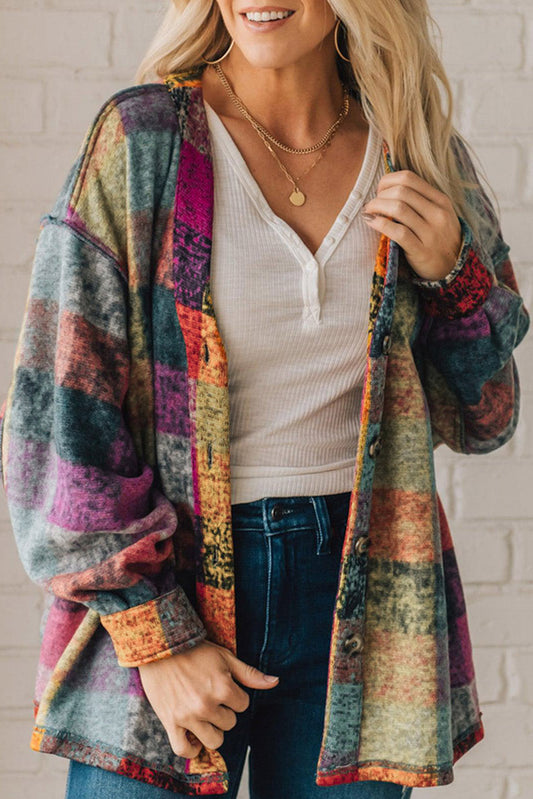 Chaqueta con botones estilo western a cuadros cepillados multicolores