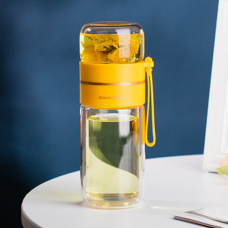 Glass water bottle with tea infuser filter