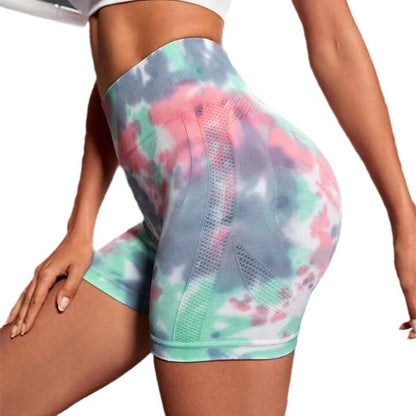 Pantalones cortos de yoga tie-dye con elevación de cadera sin costuras