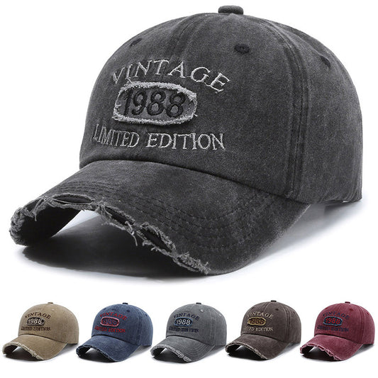 Gorra de béisbol americana retro de lona con bordado de letras rotas