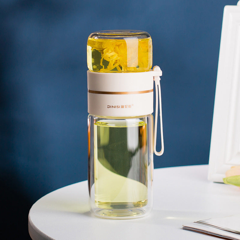 Glass water bottle with tea infuser filter